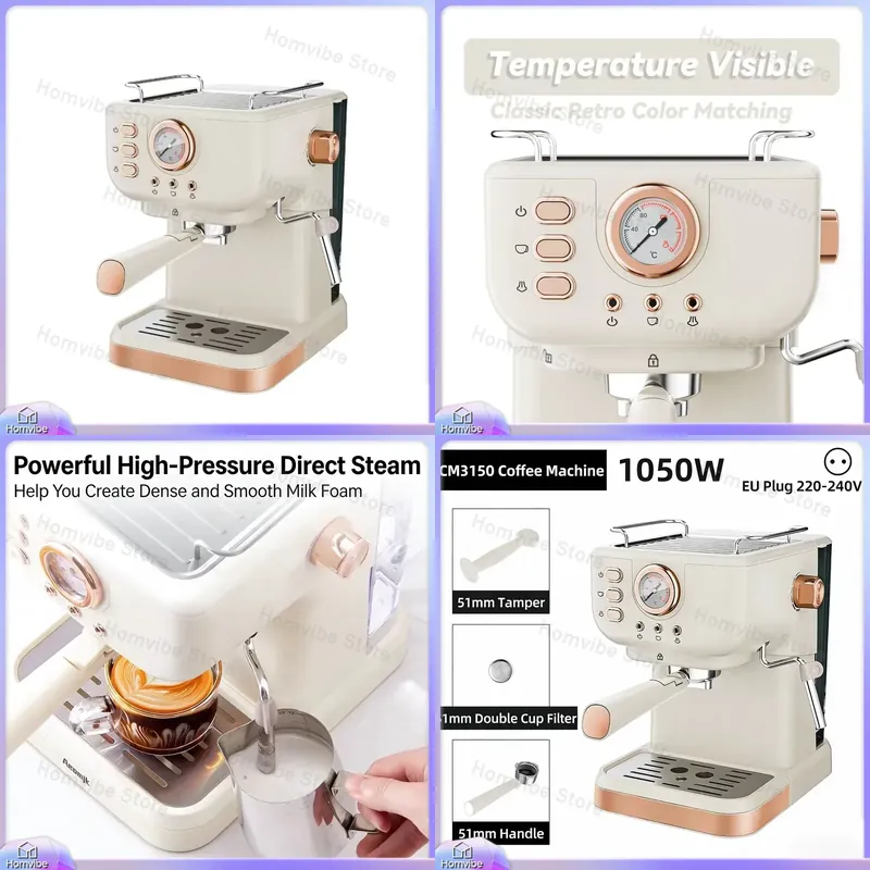 Milk Frother Automatic - เครื่องชงกาแฟเอสเพรสโซแบบกึ่งอัตโนมัติ 20 บาร์ พร้อมเครื่องทำฟองนม ระบบสกัดแรงดันสูง แบบพกพา
