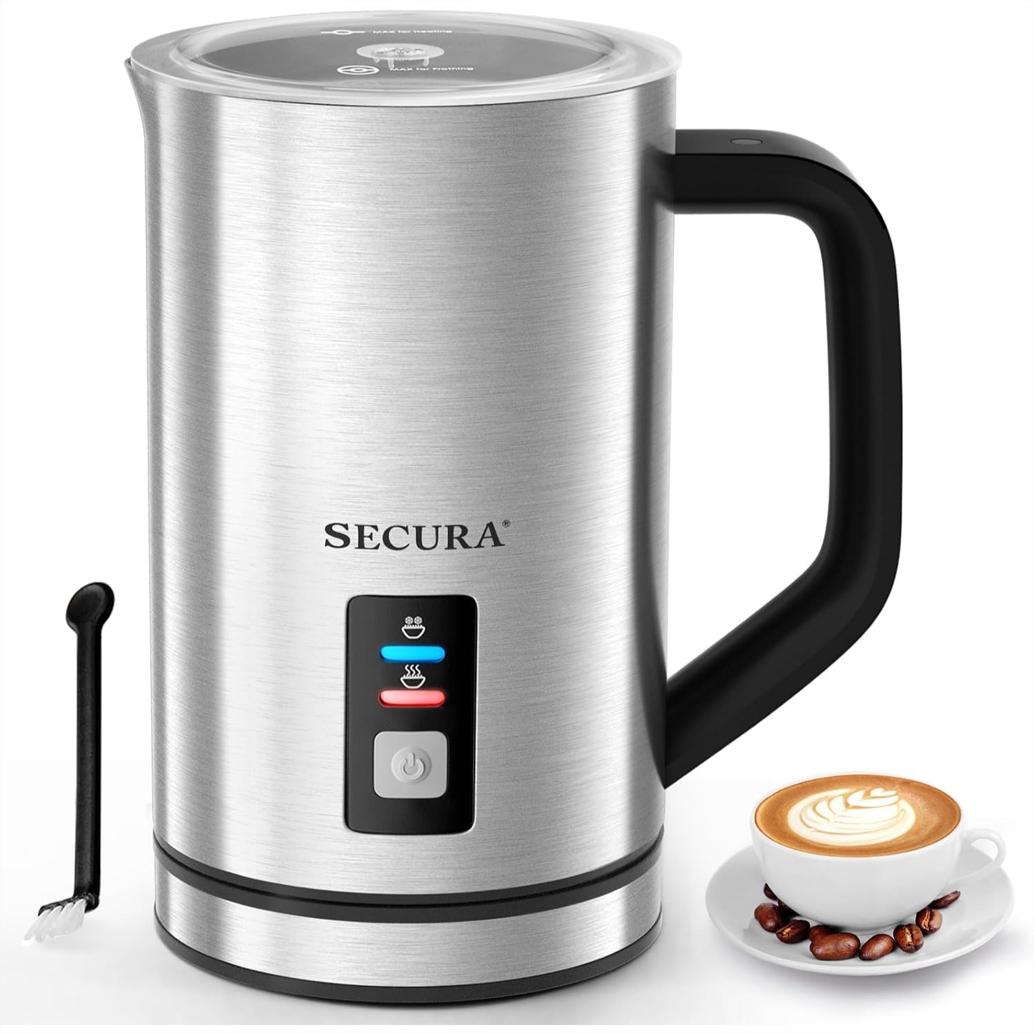 Milk Frother Automatic - เครื่องตีฟองนมไฟฟ้า สแตนเลส 8.4 ออนซ์ เครื่องทำฟองนมร้อนและเย็นอัตโนมัติ สำหรับลาเต้