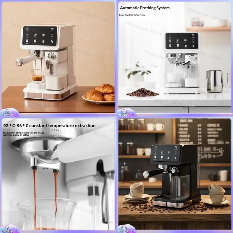 Milk Frother Automatic - เครื่องทำกาแฟเอสเพรสโซ 20 บาร์ แรงดันสูง พร้อมเครื่องตีฟองนมอัตโนมัติ หน้าจอสีระบบสัมผัสอัจฉริยะ