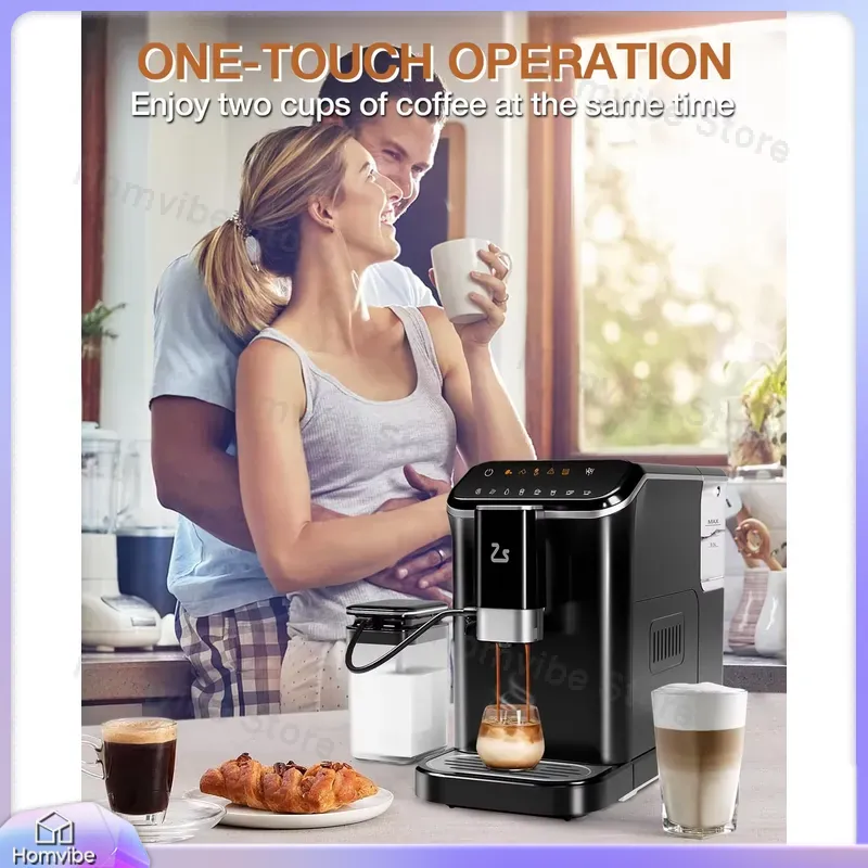 Milk Frother Automatic - เครื่องชงกาแฟเอสเพรสโซ่อัตโนมัติ 20 บาร์ พร้อมเครื่องบดในตัวและเครื่องทำฟองนม 6 สูตรกาแฟแบบสัมผัสเดียว