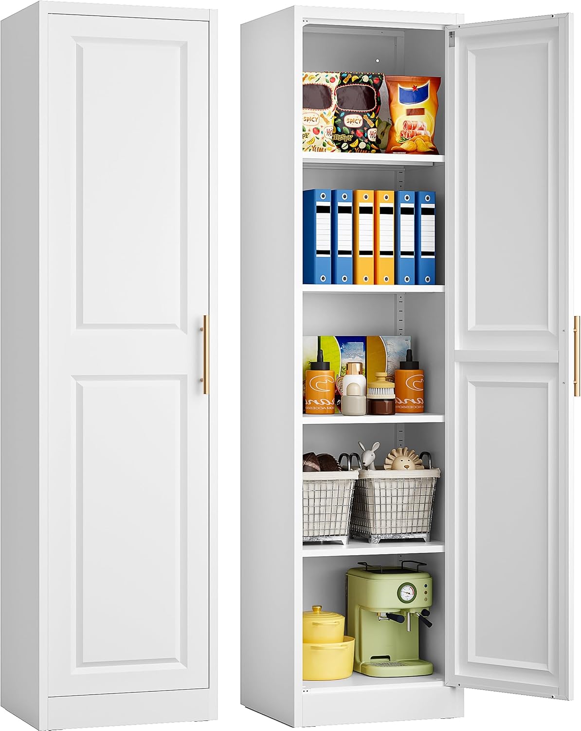 Kitchen Appliances Organizer - ตู้เก็บของทรงสูงแคบ ประตูเดียว 5 ชั้นวาง ตู้ครัวทรงเพรียวบาง ตู้เก็บของในห้องน้ำ