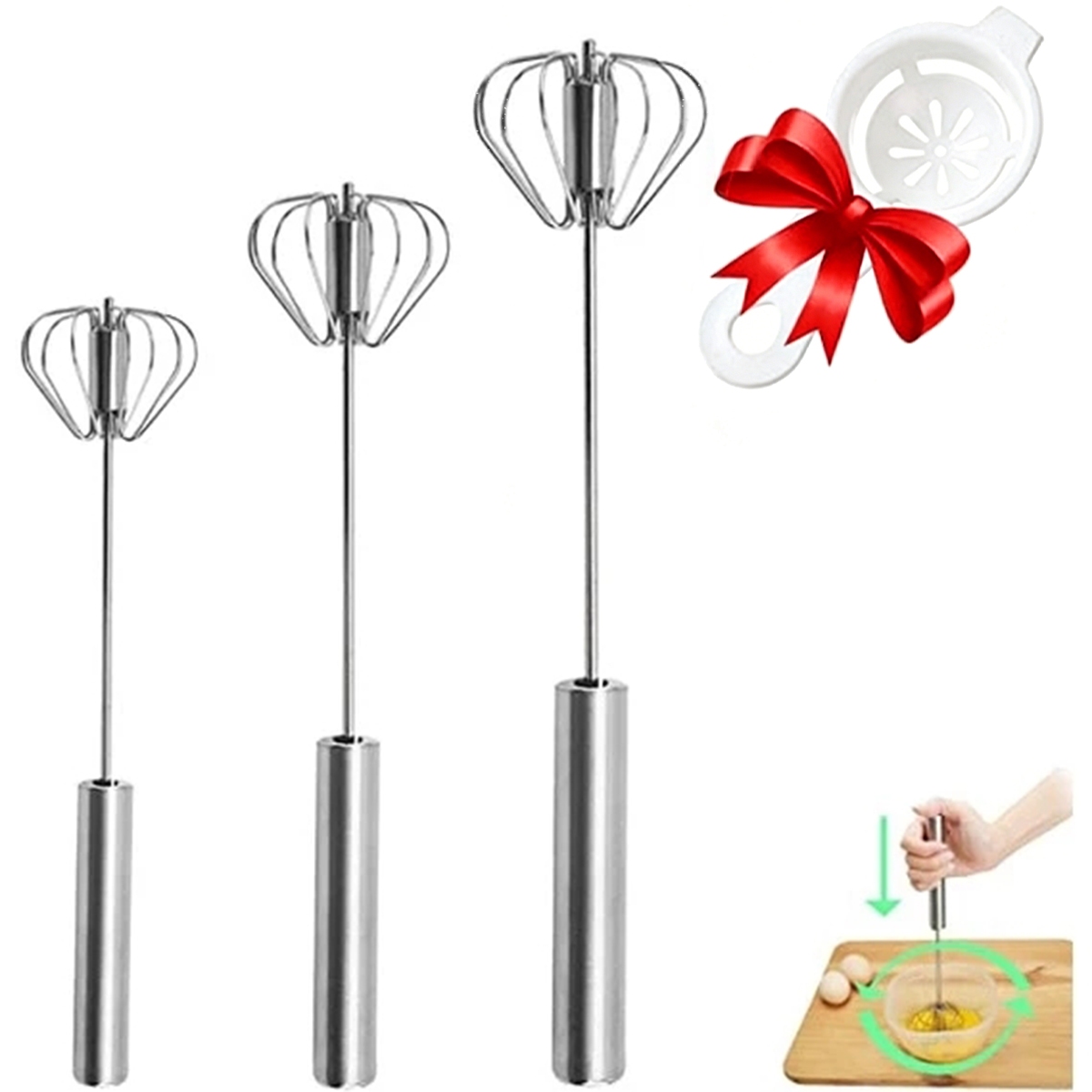 Kitchen Appliances Unit - เครื่องตีไข่สแตนเลส 1/3 ชิ้น ทนทาน กึ่งอัตโนมัติ สำหรับตีไข่