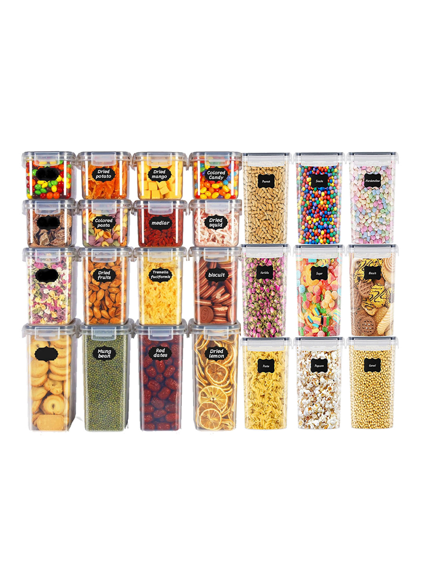 Kitchen Appliances Organizer - 48 ชิ้น, ภาชนะเก็บอาหารแบบมีฝาปิด, ภาชนะพลาสติกสำหรับห้องครัว, กระปุกเก็บของแห้งสำหรับแลคโตส, ธัญพืช,