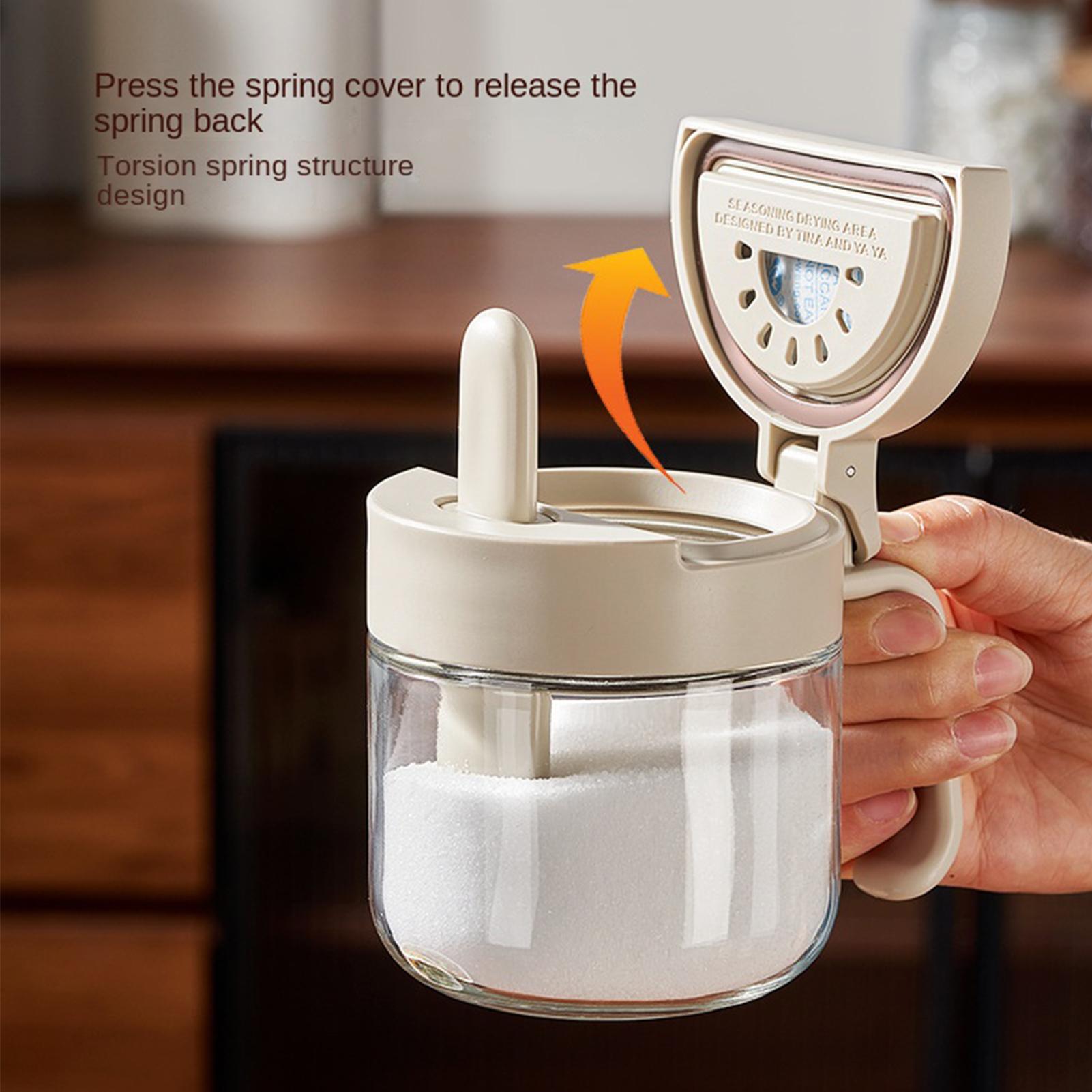 Kitchen Appliances Organizer - โถใส่เครื่องปรุงรส ป้องกันการรั่วซึม พร้อมช้อน โถใส่เครื่องปรุงรสในครัวพร้อมฝาปิด สำหรับวางบนเคาน์เตอร์ครัว ตู้เก็บของในบ้าน