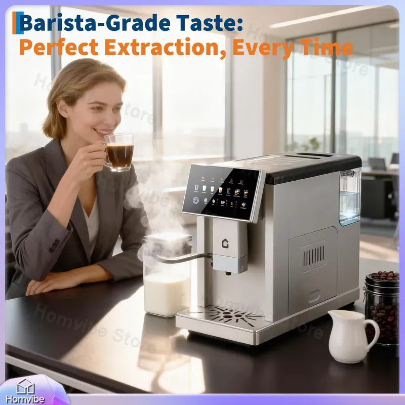 Milk Frother Automatic - เครื่องชงกาแฟเอสเพรสโซ่อัตโนมัติรุ่นที่ 3 พร้อมเครื่องตีฟองนม ชุดกรองและเครื่องบดแบบถอดได้ ควบคุมรสชาติได้ 3